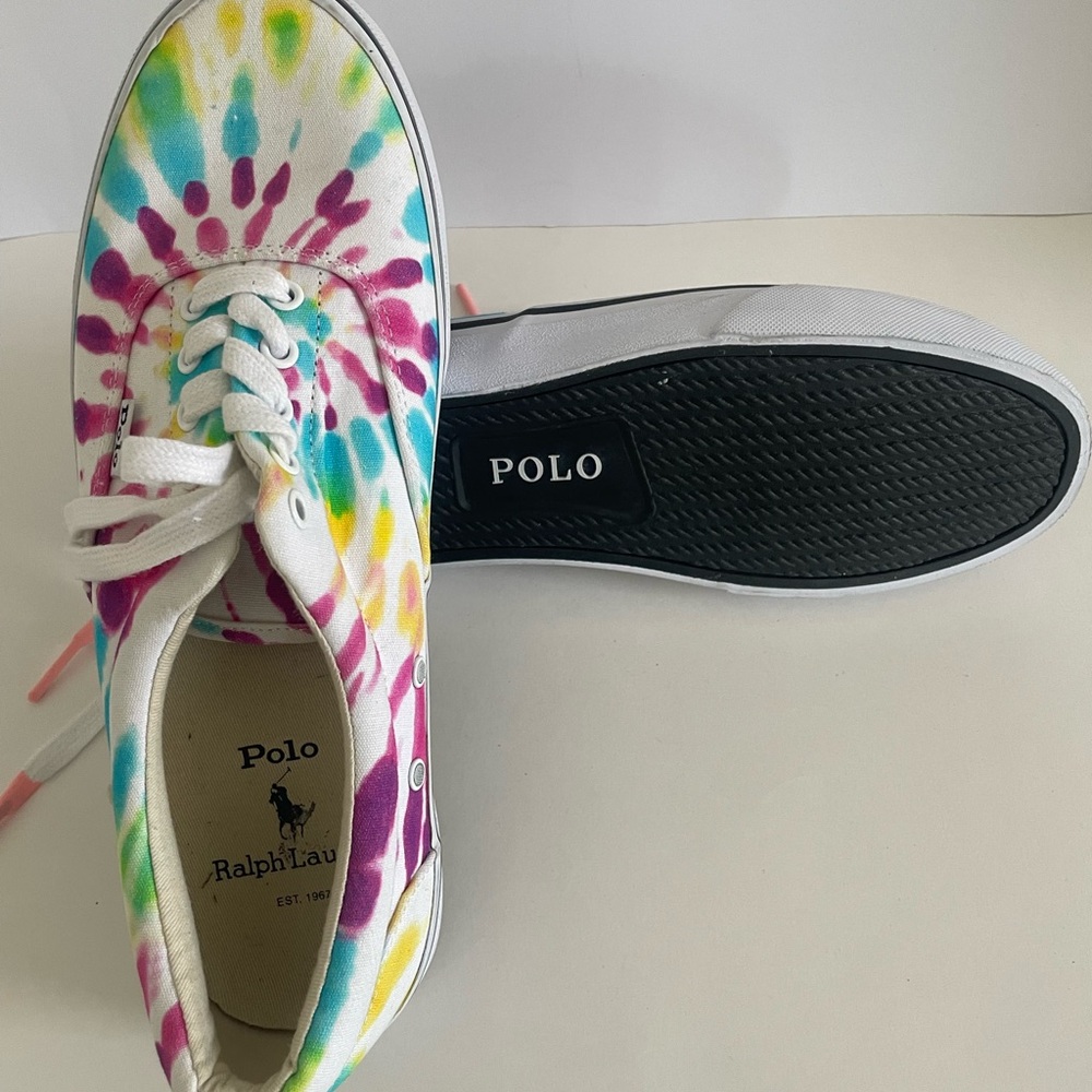 Polo by Ralph Lauren white and Pink Sneakers Vibrant Tie-Dye Canvas size 91/2